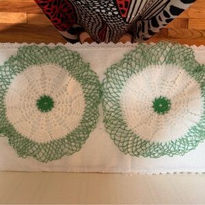 Two Green White Crochet Doilies  . Hand Made.